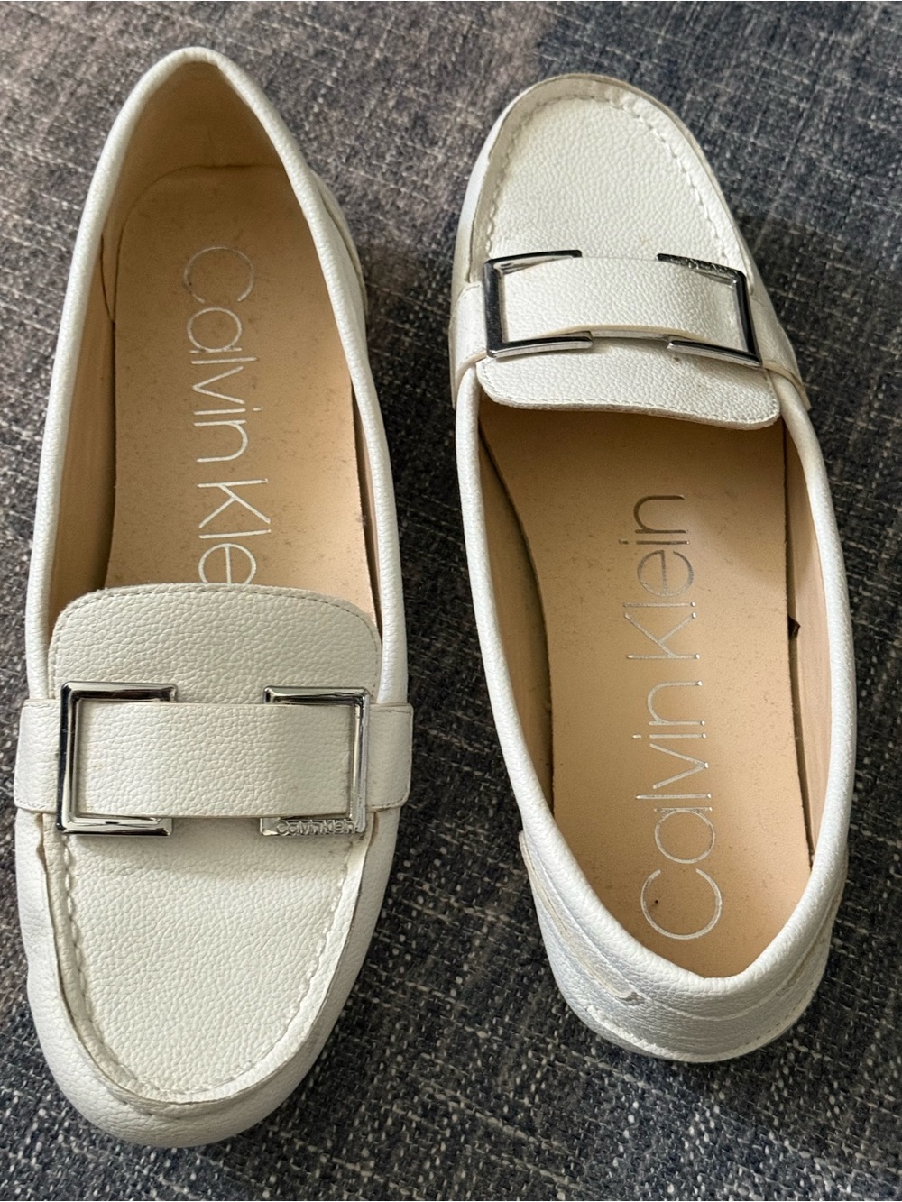 Calvin Klein White Leather Buckle Slip-On Loafers - Picture 3 of 5
